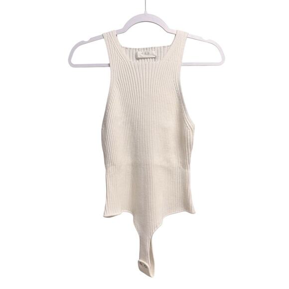 Revolve One Grey Day Cream White Wool Blend Ribbed Bodysuit Tank Size Large NEW - Picture 1 of 8